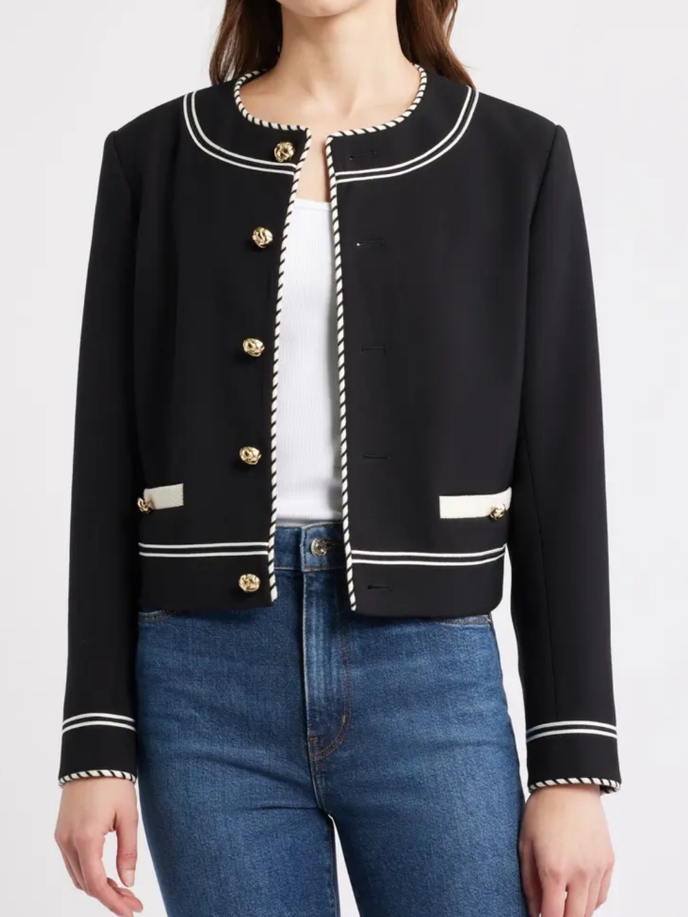 Frame The Prim Crop Jacket in Black Size S